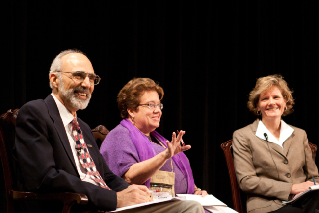 NASAA CEO Jonathan Katz, Lake Research Partners President Celinda Lake (center) and Pew Center on the States Deputy Director Lori Grange at the Plenary RoundtablefYi Photography by Jamie Dunbar